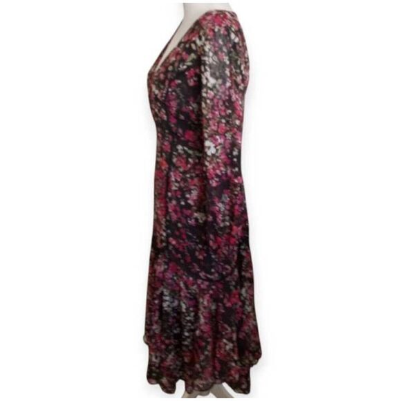 DANNY & NICOLE BLACK & PINK FLORAL MIDI DRESS SZ.10 EUC. - Picture 5 of 9